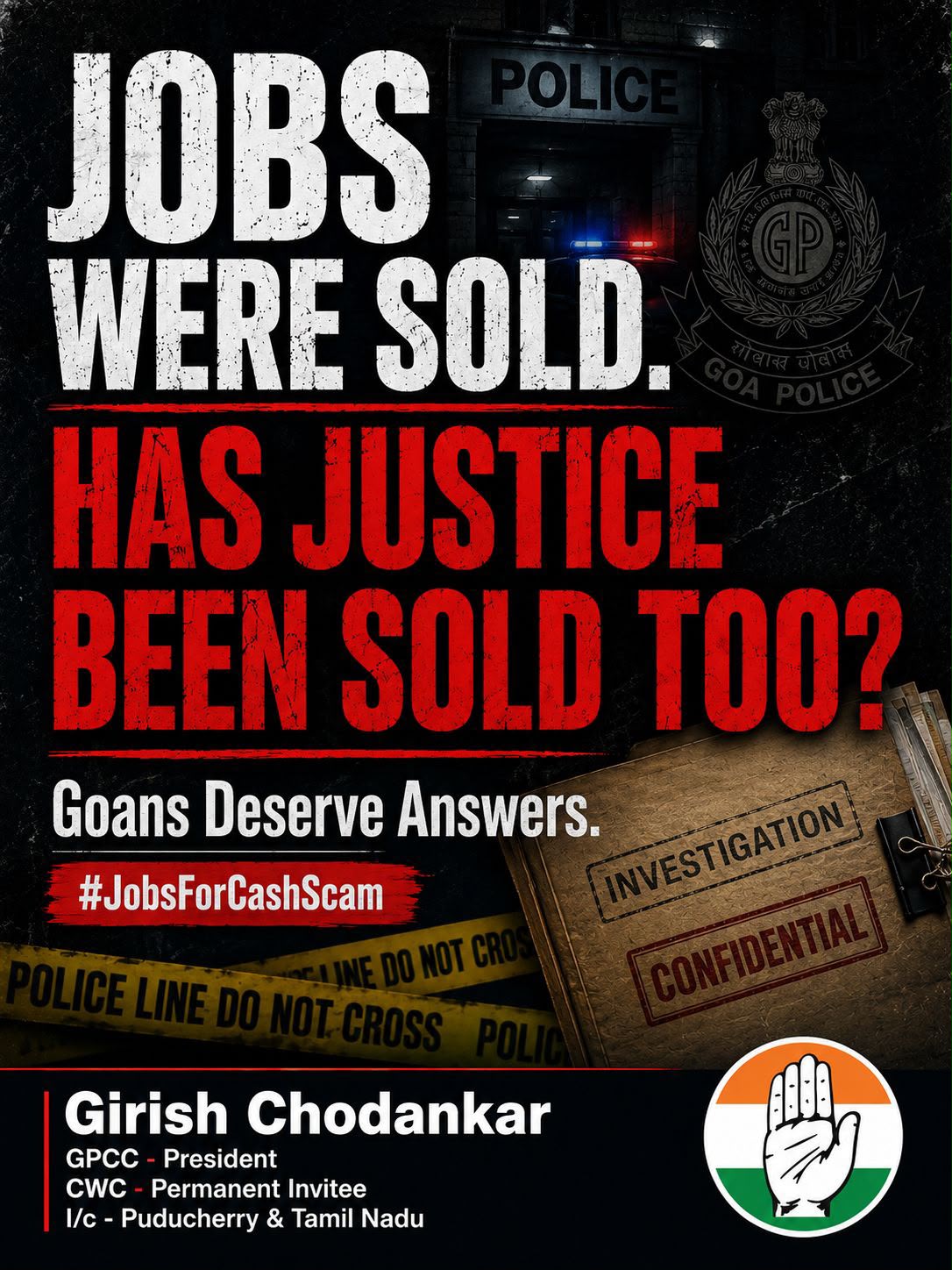 DGP Must Tell Goa the Truth on the Jobs-for-Cash Scam: Girish Chodankar